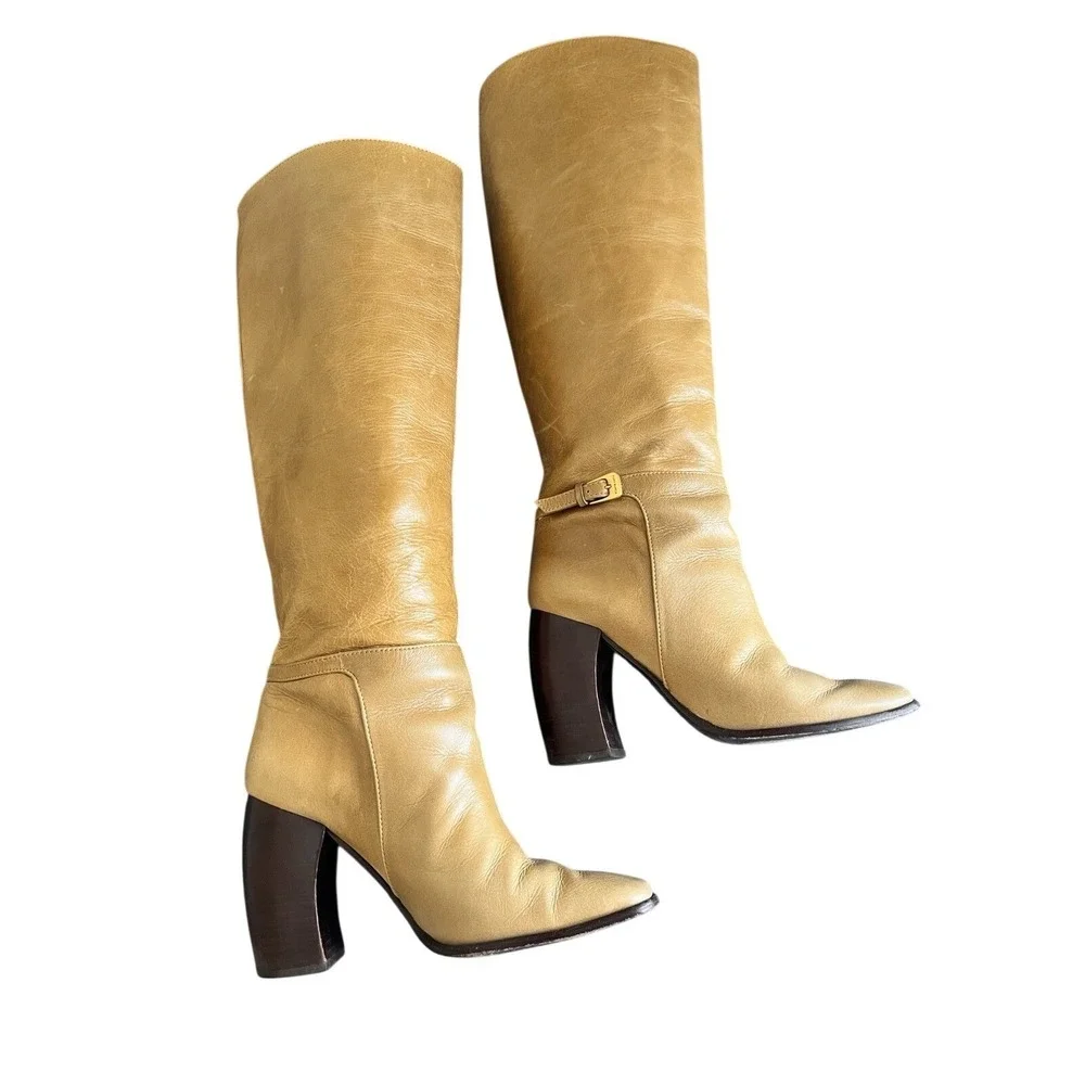Tory Burch Banana Heel Knee‎ High Riding Leather Boots Butterscotch 6.5